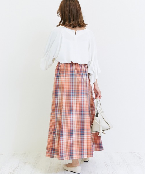 INCEDE（インシード）の「マドラスチェックフレアスカート（スカート・レディース・ネイビー/オレンジ/グリーン・LL/3L/4L/M/L）」の22枚目の写真