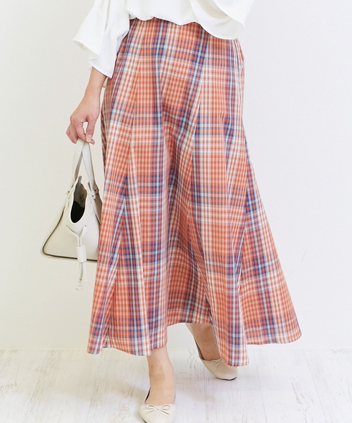 INCEDE（インシード）の「マドラスチェックフレアスカート（スカート・レディース・ネイビー/オレンジ/グリーン・LL/3L/4L/M/L）」の16枚目の写真