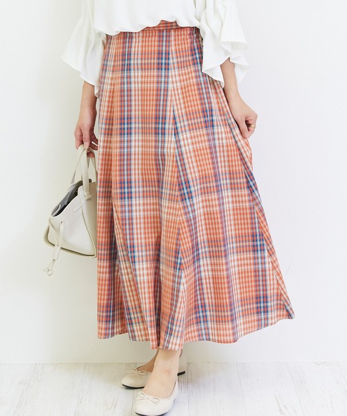 INCEDE（インシード）の「マドラスチェックフレアスカート（スカート・レディース・ネイビー/オレンジ/グリーン・LL/3L/4L/M/L）」の14枚目の写真