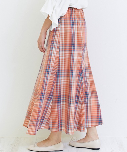 INCEDE（インシード）の「マドラスチェックフレアスカート（スカート・レディース・ネイビー/オレンジ/グリーン・LL/3L/4L/M/L）」の15枚目の写真