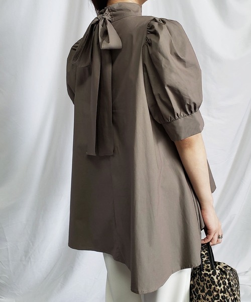 me+em select（ミームセレクト）の「【 ２way ／  5color  】ビッグリボンハイネックパフスリーブフレアブラウス（シャツ/ブラウス・レディース・ホワイト/ブラック/ベージュ/ピンク/モカ・FREE）」の21枚目の写真