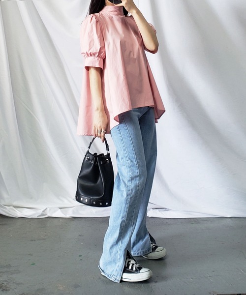 me+em select（ミームセレクト）の「【 ２way ／  5color  】ビッグリボンハイネックパフスリーブフレアブラウス（シャツ/ブラウス・レディース・ホワイト/ブラック/ベージュ/ピンク/モカ・FREE）」の9枚目の写真