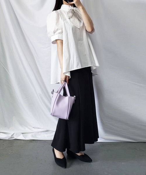 me+em select（ミームセレクト）の「【 ２way ／  5color  】ビッグリボンハイネックパフスリーブフレアブラウス（シャツ/ブラウス・レディース・ホワイト/ブラック/ベージュ/ピンク/モカ・FREE）」の12枚目の写真