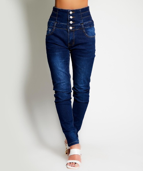 babyShoop（ベイビーシュープ）の「ハイウエストロングパンツ（デニムパンツ・レディース・ネイビー/ブルー/ブラック・LARGE/MEDIUM/SMALL）」の3枚目の写真