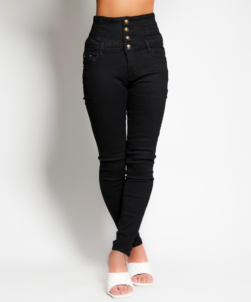 babyShoop（ベイビーシュープ）の「ハイウエストロングパンツ（デニムパンツ・レディース・ネイビー/ブルー/ブラック・LARGE/MEDIUM/SMALL）」の2枚目の写真