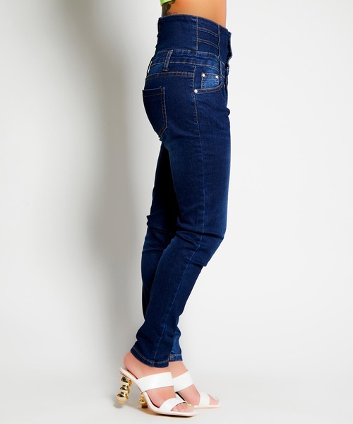 babyShoop（ベイビーシュープ）の「ハイウエストロングパンツ（デニムパンツ・レディース・ネイビー/ブルー/ブラック・LARGE/MEDIUM/SMALL）」の4枚目の写真