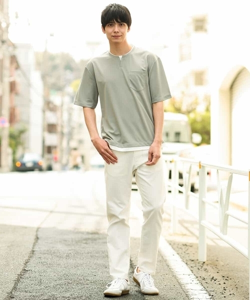 a.v.v（アーヴェヴェ）の「【S-XXL/涼感/ドライタッチ】梨地フェイクレイヤードカットソー（Tシャツ/カットソー・メンズ・グレー/ブルー/ミント/オレンジ/グリーン・50/48/52/44/46）」の6枚目の写真