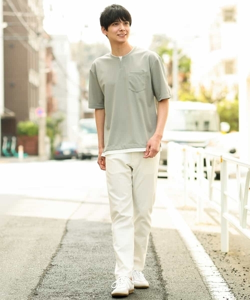 a.v.v（アーヴェヴェ）の「【S-XXL/涼感/ドライタッチ】梨地フェイクレイヤードカットソー（Tシャツ/カットソー・メンズ・グレー/ブルー/ミント/オレンジ/グリーン・50/48/52/44/46）」の8枚目の写真