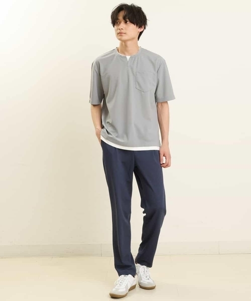 a.v.v（アーヴェヴェ）の「【S-XXL/涼感/ドライタッチ】梨地フェイクレイヤードカットソー（Tシャツ/カットソー・メンズ・グレー/ブルー/ミント/オレンジ/グリーン・50/48/52/44/46）」の15枚目の写真