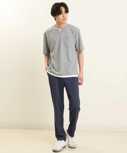 a.v.v（アーヴェヴェ）の「【S-XXL/涼感/ドライタッチ】梨地フェイクレイヤードカットソー（Tシャツ/カットソー・メンズ・グレー/ブルー/ミント/オレンジ/グリーン・50/48/52/44/46）」の16枚目の写真