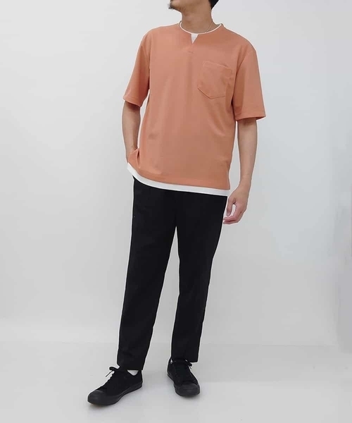 a.v.v（アーヴェヴェ）の「【S-XXL/涼感/ドライタッチ】梨地フェイクレイヤードカットソー（Tシャツ/カットソー・メンズ・グレー/ブルー/ミント/オレンジ/グリーン・50/48/52/44/46）」の18枚目の写真