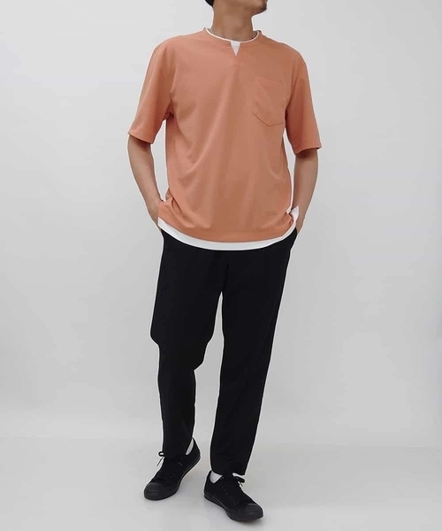 a.v.v（アーヴェヴェ）の「【S-XXL/涼感/ドライタッチ】梨地フェイクレイヤードカットソー（Tシャツ/カットソー・メンズ・グレー/ブルー/ミント/オレンジ/グリーン・50/48/52/44/46）」の19枚目の写真