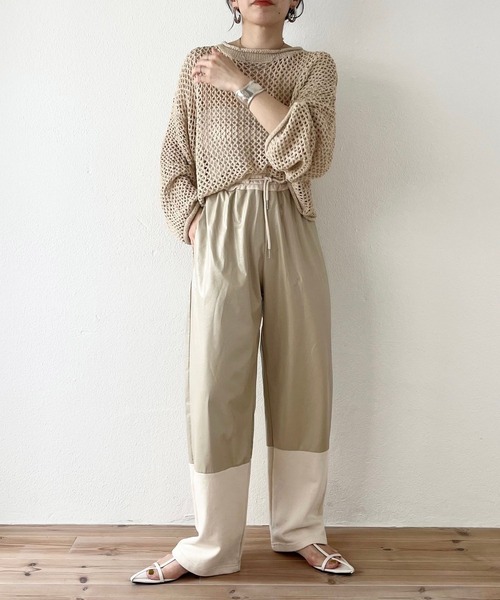 two tone sweat pants / ウエストゴムポケット付きツートーン 