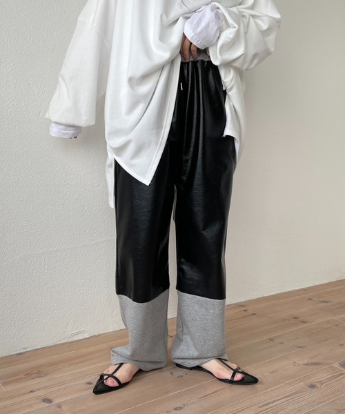 2色スウェットパンツ コントラストカラーダブルウエストスポーツ ENC スウェットパンツ ジャージ double waist sweat pants