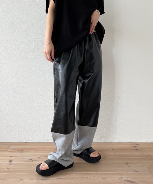 2色スウェットパンツ コントラストカラーダブルウエストスポーツ ENC スウェットパンツ ジャージ double waist sweat pants