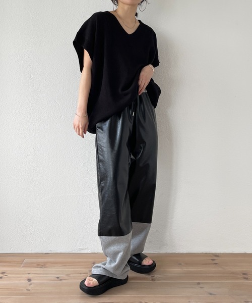 two tone sweat pants / ウエストゴムポケット付きツートーン