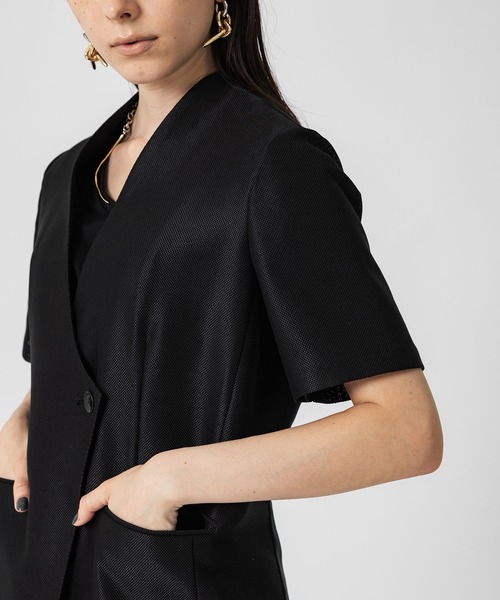 UNITED TOKYO（ユナイテッドトウキョウ）の「ハーフスリーブサマーノーカラージャケット（ノーカラージャケット・レディース・ブラック/ホワイト・FREE）」の18枚目の写真