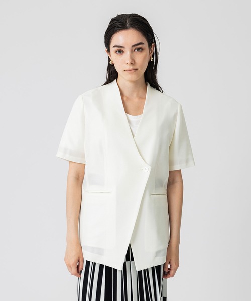 UNITED TOKYO（ユナイテッドトウキョウ）の「ハーフスリーブサマーノーカラージャケット（ノーカラージャケット・レディース・ブラック/ホワイト・FREE）」の6枚目の写真