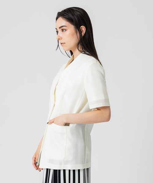 UNITED TOKYO（ユナイテッドトウキョウ）の「ハーフスリーブサマーノーカラージャケット（ノーカラージャケット・レディース・ブラック/ホワイト・FREE）」の3枚目の写真