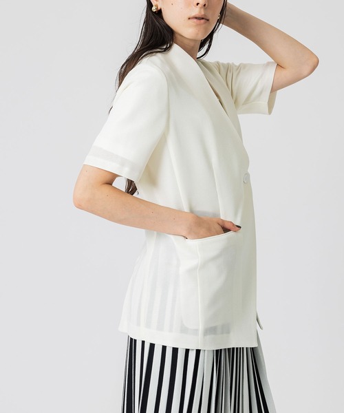 UNITED TOKYO（ユナイテッドトウキョウ）の「ハーフスリーブサマーノーカラージャケット（ノーカラージャケット・レディース・ブラック/ホワイト・FREE）」の11枚目の写真