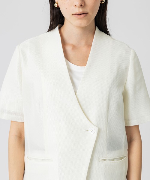 UNITED TOKYO（ユナイテッドトウキョウ）の「ハーフスリーブサマーノーカラージャケット（ノーカラージャケット・レディース・ブラック/ホワイト・FREE）」の22枚目の写真