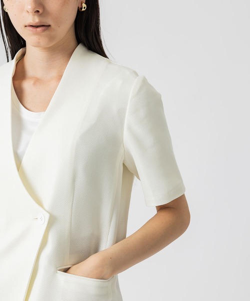 UNITED TOKYO（ユナイテッドトウキョウ）の「ハーフスリーブサマーノーカラージャケット（ノーカラージャケット・レディース・ブラック/ホワイト・FREE）」の4枚目の写真