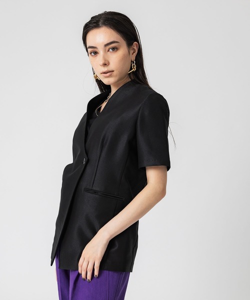 UNITED TOKYO（ユナイテッドトウキョウ）の「ハーフスリーブサマーノーカラージャケット（ノーカラージャケット・レディース・ブラック/ホワイト・FREE）」の20枚目の写真