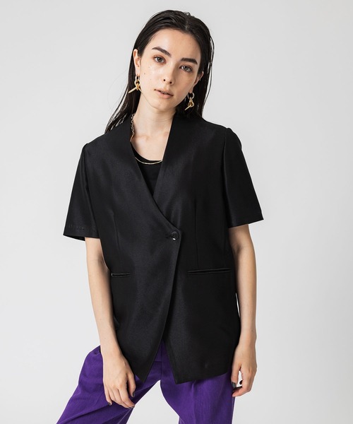 UNITED TOKYO（ユナイテッドトウキョウ）の「ハーフスリーブサマーノーカラージャケット（ノーカラージャケット・レディース・ブラック/ホワイト・FREE）」の17枚目の写真