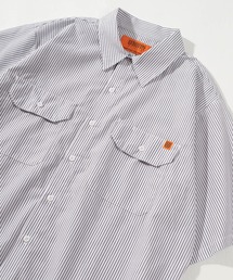 【UNIVERSAL OVERALL/ユニバーサルオーバーオール】ビッグシルエット ワンポイント ツイルワークストライプシャツ/半袖シャツ