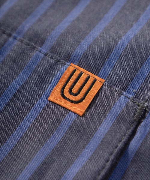 UNIVERSAL OVERALL（ユニバーサルオーバーオール）の「【UNIVERSAL OVERALL/ユニバーサルオーバーオール】ビッグシルエット ワンポイント ツイルワークストライプシャツ/半袖シャツ（シャツ/ブラウス・メンズ・ホワイト/ブルー/スミクロ・M/L/XL/XXL）」の8枚目の写真