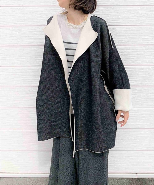 Q（キュー）の「Wフェイスリバーニットガウン（その他アウター・レディース・チャコールグレー/アイボリー・MEDIUM）」の13枚目の写真