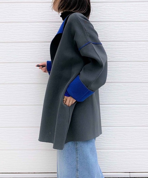 Q（キュー）の「Wフェイスリバーニットガウン（その他アウター・レディース・チャコールグレー/アイボリー・MEDIUM）」の11枚目の写真