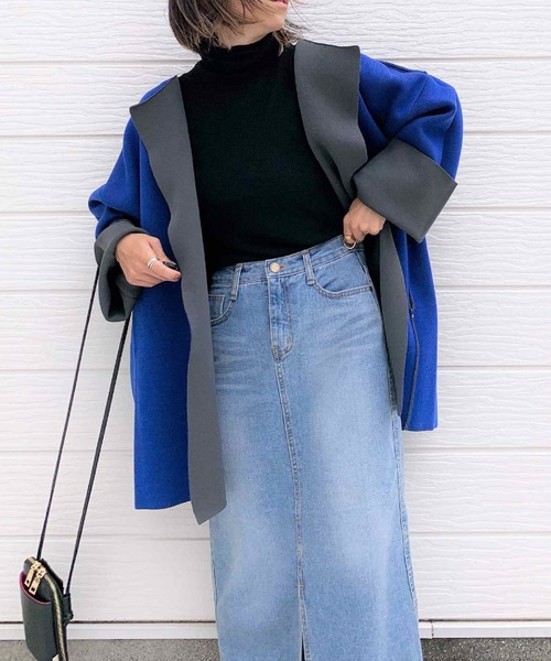 Q（キュー）の「Wフェイスリバーニットガウン（その他アウター・レディース・チャコールグレー/アイボリー・MEDIUM）」の14枚目の写真