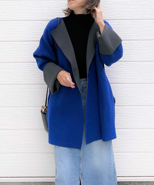 Q（キュー）の「Wフェイスリバーニットガウン（その他アウター・レディース・チャコールグレー/アイボリー・MEDIUM）」の15枚目の写真