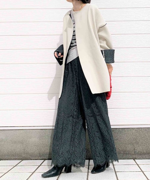 Q（キュー）の「Wフェイスリバーニットガウン（その他アウター・レディース・チャコールグレー/アイボリー・MEDIUM）」の16枚目の写真