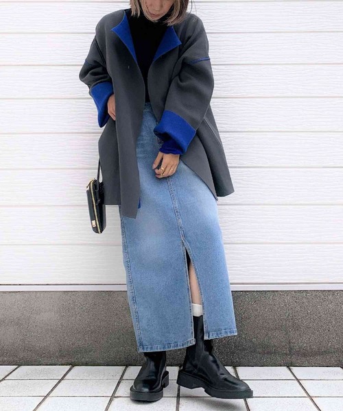 Q（キュー）の「Wフェイスリバーニットガウン（その他アウター・レディース・チャコールグレー/アイボリー・MEDIUM）」の17枚目の写真