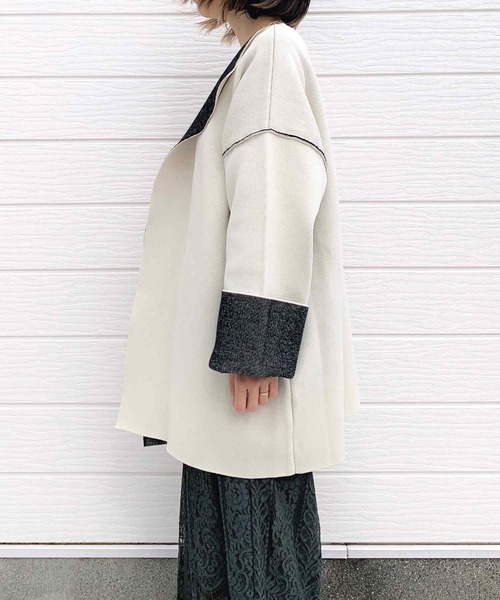 Q（キュー）の「Wフェイスリバーニットガウン（その他アウター・レディース・チャコールグレー/アイボリー・MEDIUM）」の9枚目の写真