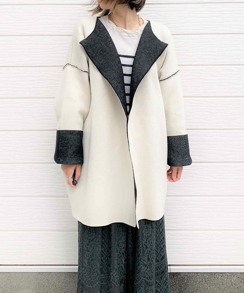 Q（キュー）の「Wフェイスリバーニットガウン（その他アウター・レディース・チャコールグレー/アイボリー・MEDIUM）」の8枚目の写真