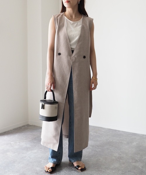 Riberry（リベリー）の「サイドベルトロングジレ/ベスト（ベスト・レディース・ブラック/ベージュ・FREE）」の2枚目の写真