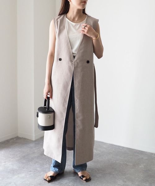 Riberry（リベリー）の「サイドベルトロングジレ/ベスト（ベスト・レディース・ブラック/ベージュ・FREE）」の3枚目の写真