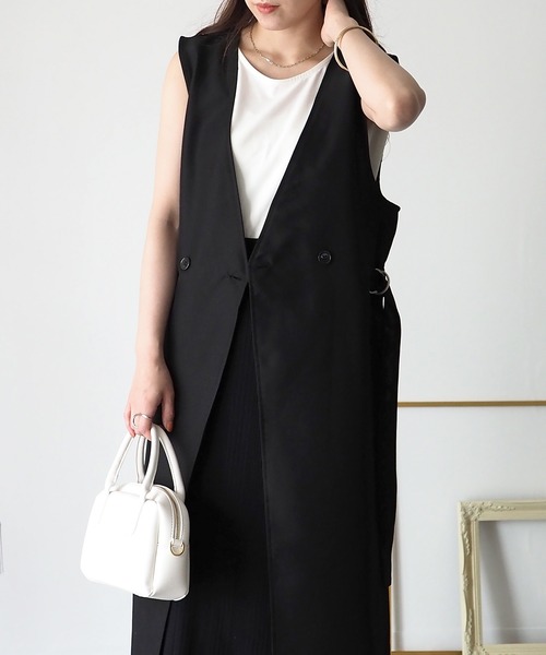 Riberry（リベリー）の「サイドベルトロングジレ/ベスト（ベスト・レディース・ブラック/ベージュ・FREE）」の9枚目の写真