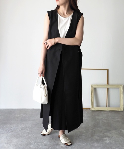 Riberry（リベリー）の「サイドベルトロングジレ/ベスト（ベスト・レディース・ブラック/ベージュ・FREE）」の5枚目の写真