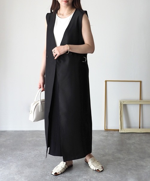 Riberry（リベリー）の「サイドベルトロングジレ/ベスト（ベスト・レディース・ブラック/ベージュ・FREE）」の4枚目の写真