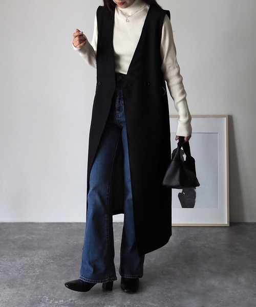 Riberry（リベリー）の「サイドベルトロングジレ/ベスト（ベスト・レディース・ブラック/ベージュ・FREE）」の15枚目の写真