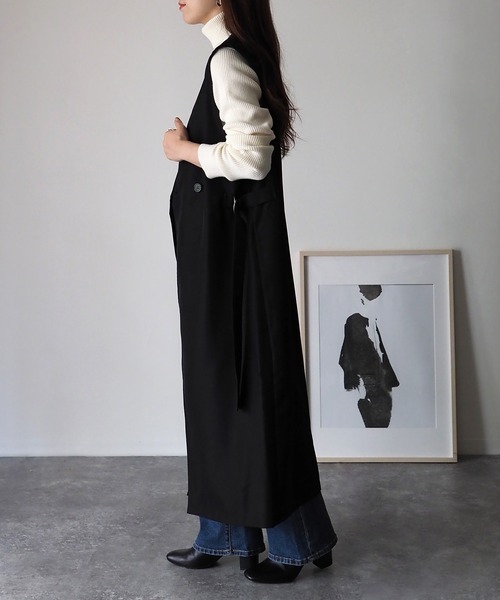 Riberry（リベリー）の「サイドベルトロングジレ/ベスト（ベスト・レディース・ブラック/ベージュ・FREE）」の14枚目の写真