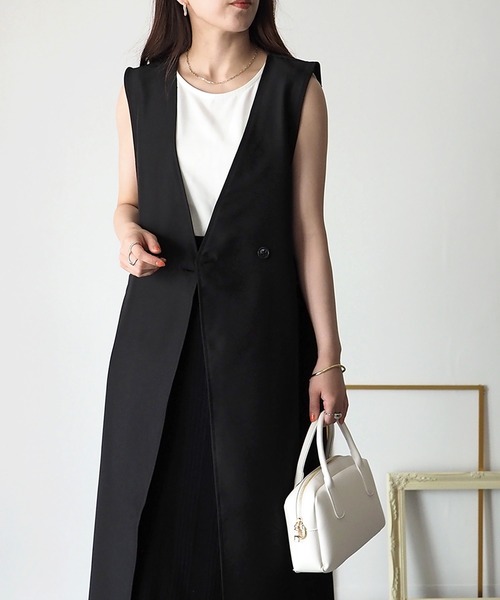 Riberry（リベリー）の「サイドベルトロングジレ/ベスト（ベスト・レディース・ブラック/ベージュ・FREE）」の12枚目の写真