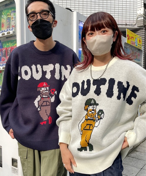 CPCM（シーピーシーエム）の「イラストジャガードニット（ニット/セーター・メンズ・アイボリー/ネイビー・LARGE/MEDIUM）」の4枚目の写真