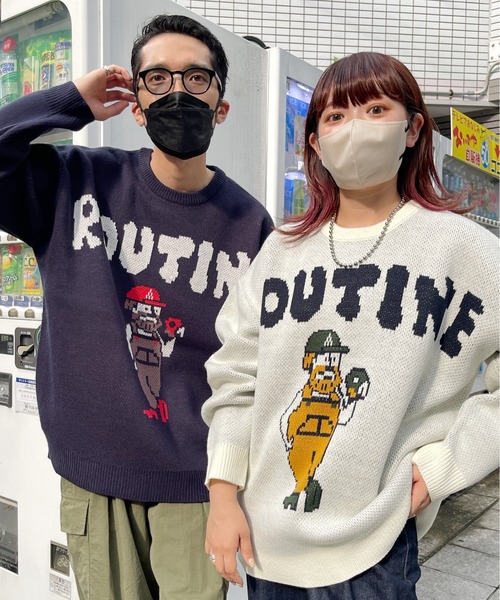 CPCM（シーピーシーエム）の「イラストジャガードニット（ニット/セーター・メンズ・アイボリー/ネイビー・LARGE/MEDIUM）」の5枚目の写真