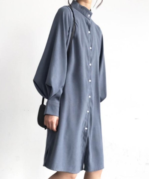 CLEA（クレア）の「ボリューム袖バンドカラーロングシャツ（シャツ/ブラウス・レディース・ホワイト/ベージュ/ダークブルー・FREE）」の8枚目の写真