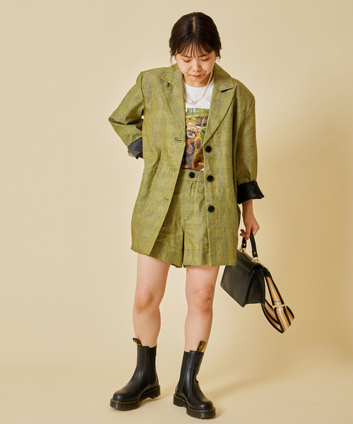 U by SPICK&SPAN（ユーバイスピックアンドスパン）の「【GANNI / ガニー】 Slub Check Suiting ジャケット（ブルゾン・レディース・ベージュ・FREE）」の4枚目の写真